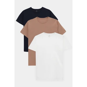 Ds Damat Slim Fit Lacivert/vizon/beyaz 3'lü T-Shirt 4HC14ORTBN533