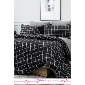 Tek Kişilik Lüks Pamuklu Nevresim Seti | Siyah Kareli Desen