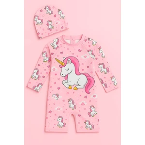 Kız Cocuk Uzun Kollu ve Fermuarlı Mayo Takımı 3 -10 Yas 11905