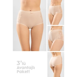 Kadın Yanları Dantel Bato Külot 3'lü Set 8872 Ten Rengi