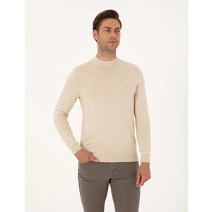 Pierre Cardin Erkek Krem Melanj Slim Fit Basic Kazak 50314188-VR159