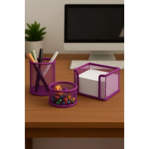 Masaüstü Perfore 3`lü Mor Kalemlik Seti ND-1019