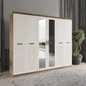 DRN Home Pera 6 Kapaklı Modern Gardırop MDF Malzeme ile Ayna ve 3 Çekmece Özellikli