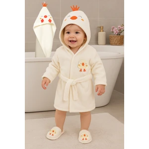 Kız Erkek Bebek Civciv Işemeli Lüks Bornoz Takımı  Havlu Seti % 100 Pamuk Kumaş 0- 2 Yaş STL7056