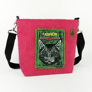 El Yapımı Kırpık Kot Omuz Çantası Fashion Kedi