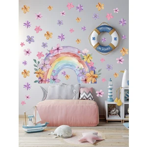 Aiki, Suluboya Çiçek Desenli Gökkuşağı ve Çiçekler, Bebek Çocuk Odası, Dolap, Duvar Sticker 50 x 100 cm