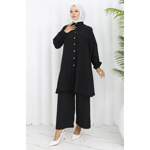 Sefa Merve Boydan Düğmeli Tunik Pantolon Ikili Takım 2108-05 Siyah