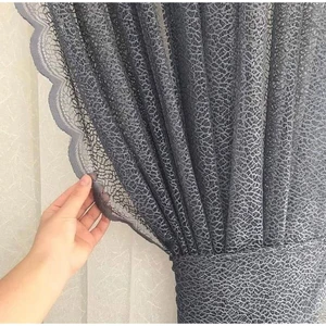 2 Kanat Renkli Gri Petek Desen Bağcıklı Tül Fon Perde 2 Kanat