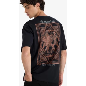 %100 Pamuk Boxy Fit Rahat Kesim Bisiklet Yaka Sırt Baskılı Kısa Kollu Tişört F8324AX25AU