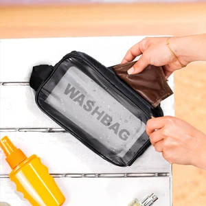 3140 2li Şeffaf Seyahat ve Makyaj Çantası Su Geçirmez Organizer Washbag 21X13CM