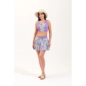 2247_ Kadın 2 Parça Şort Etekli Astarlı Crop Mayo Lila