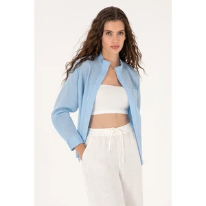 U.S. Polo Assn. Kadın Açık Mavi Çizgili Uzun Kollu Gömlek 50299541-VR003