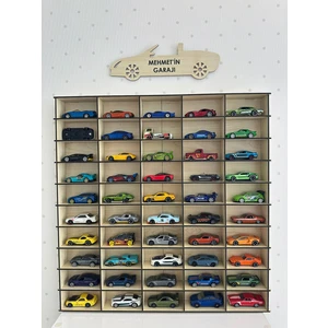 Oyuncak Araba Rafı 50'li Akça Ağaç (Hotwheels ve Matcbox Arabaları Için Uygundur)