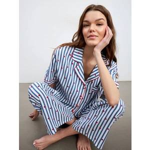Lcw Dream Indigo Gömlek Yaka Desenli Kadın Pijama Takımı