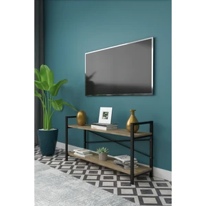 Dizayn Motion Metal Ayaklı Tv Ünitesi Iki Raflı Tv Sehpası Ceviz