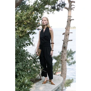 Struana Kruvaze Siyah Crop Pantolon Takım