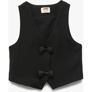 V Yaka Kolsuz Viskon Karışımlı Fiyonk Detaylı Yelek