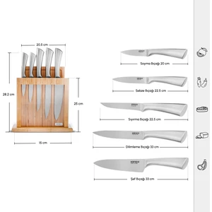 Samuray Nagoya Vigor Japon Çeliği Standlı 7 Parça Bıçak Seti ve Kesme Tahtası