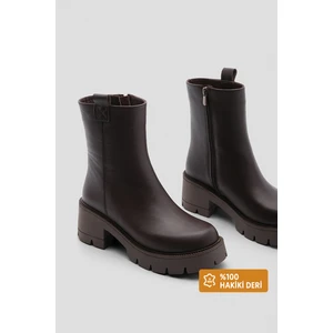 Kadın Hakiki Deri Günlük Bot Kalın Tırtıklı Taban Fesko