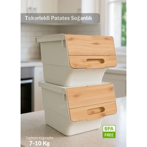 2’li Bambu Renk Tekerlekli Patateslik Soğanlık Oyuncak Kutusu Patates Soğan Sepeti Motek 24 Lt