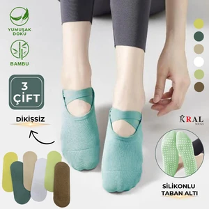 3´lü Bambu Pilates Çorabı Yoga Abs Kaydırmaz Taban Dans Bale Fitness Spor Çorabı