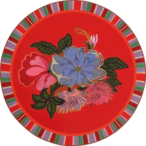Cool Halı Flora Kırmızı Renkli Çiçekli Makinede Yıkanabilir Yumuşak Doku Retro Vintage Yuvarlak Dekoratif Halı