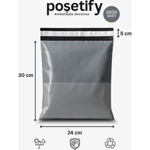 Gri Cepli Kargo Poşeti 24X30+5 cm 1000 Adet E-Ticaret Poşeti | Yapışkan Bantlı Gönderi Zarfı