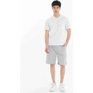 Erkek V Yaka Kısa Kollu Regular Fit Basic Tişört Beyaz