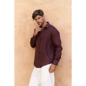 Agnola Oversize Erkek Bordo Keten Gömlek