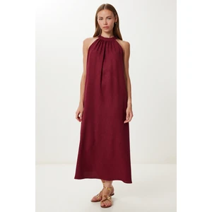 Halter Yaka Yazlık Uzun Elbise LFG0011 Bordo