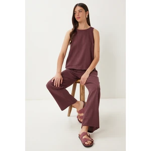 Keten Bluz Pantolon Takım LMC0062 Mürdüm