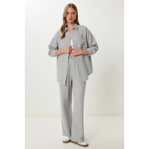 Oversize Müslin Gömlek Pantolon Takım LSA0014 Gri
