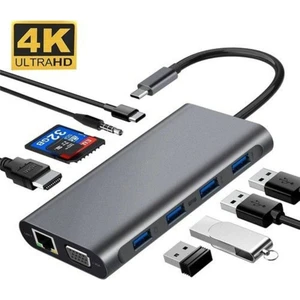 FC09 Macbook Uyumlu Type-C to 4K 1080p HD HDMI 1000 Mbps Ethernet RJ45 PD Sd Kart  2* USB  3.0  VGA 8IN1 Çevirici Hub Adaptör