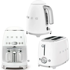 Smeg 50's Style Beyaz Kettle - 1x2 Ekmek Kızartma Makinesi ve Filtre Kahve Makine Seti Klf-Tsf-Dcf