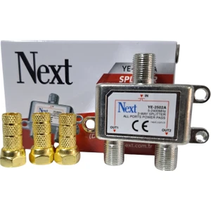 2 Li Splitter Anten Çoklayıcı Uydu Bölücü Next YE-2502A + 3 Adet Gold F Konnektör