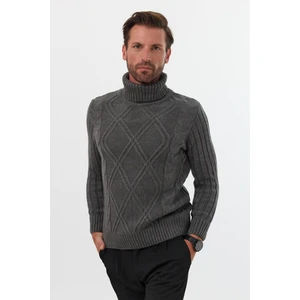 Erkek Saç Örgülü Baklava Desenli Tam Balıkçı Fitilli Kalın Triko Kazak