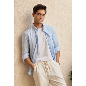Turi Erkek Pamuk Gömlek Modern Slim Fit Keten Görünümlü Uzun Kol