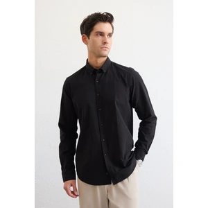 Turi Erkek Pamuk Gömlek Modern Slim Fit Keten Görünümlü Uzun Kol