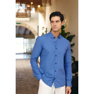 Turi Erkek Pamuk Gömlek Modern Slim Fit Keten Görünümlü Uzun Kol