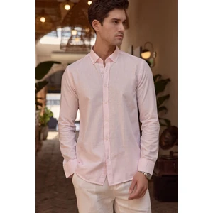 Turi Erkek Pamuk Gömlek Modern Slim Fit Keten Görünümlü Uzun Kol