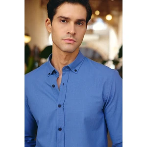 Turi Erkek Pamuk Gömlek Modern Slim Fit Keten Görünümlü Uzun Kol