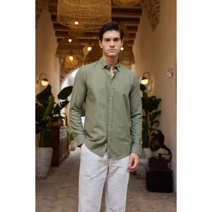 Turi Erkek Pamuk Gömlek Modern Slim Fit Keten Görünümlü Uzun Kol