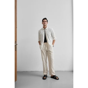 Turi Erkek Pamuk Gömlek Modern Slim Fit Keten Görünümlü Uzun Kol