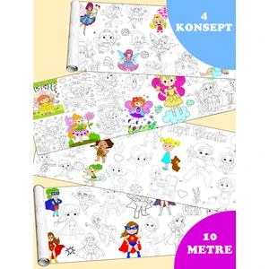 Sevimli Kızlar Dev Boyama Kağıdı - 4 Konsept Boyama Rulosu Büyük Boy Toplam 10 Metre Rulo Boyama Kağıdı Çocuk Anaokulu ve Kreşler Için Aktivite Çocuk Eğitici Boyama