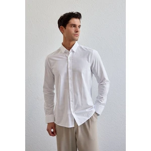 Turi Erkek Pamuk Gömlek Modern Slim Fit Keten Görünümlü Uzun Kol