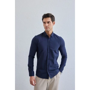 Turi Erkek Pamuk Gömlek Modern Slim Fit Keten Görünümlü Uzun Kol