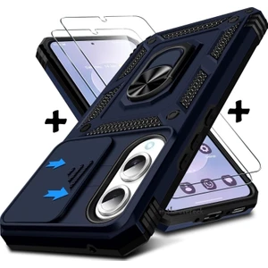 Samsung Galaxy S25 Edge Kılıf Kamera Korumalı Sürgülü Yüzüklü Armor Zırh Tank Kapak + 1 Adet 9h Ekran Koruyucu Cam Set