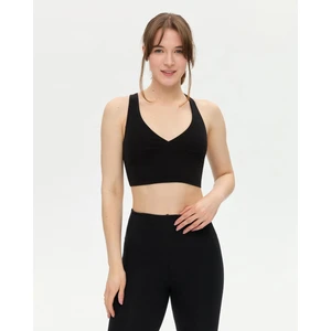 Ayma Active Siyah Organik Pamuk Dekolteli Göğüs Pedli Çapraz Askılı Crop Halter Büstiyer