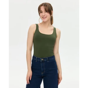 Ayma Active Haki Kadın Organik Pamuk Kendinden Sütyenli Sırt Dekolteli Kalın Askılı Atlet