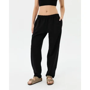 Ayma Active Kadın Siyah Easy West Pantolon - Bilek Boy, Paça Pens Detaylı, Keten Karışımı Kumaş, Günlük ve Hafif Spor Pilates / Yoga Kullanım İçin Rahat Pantolon
